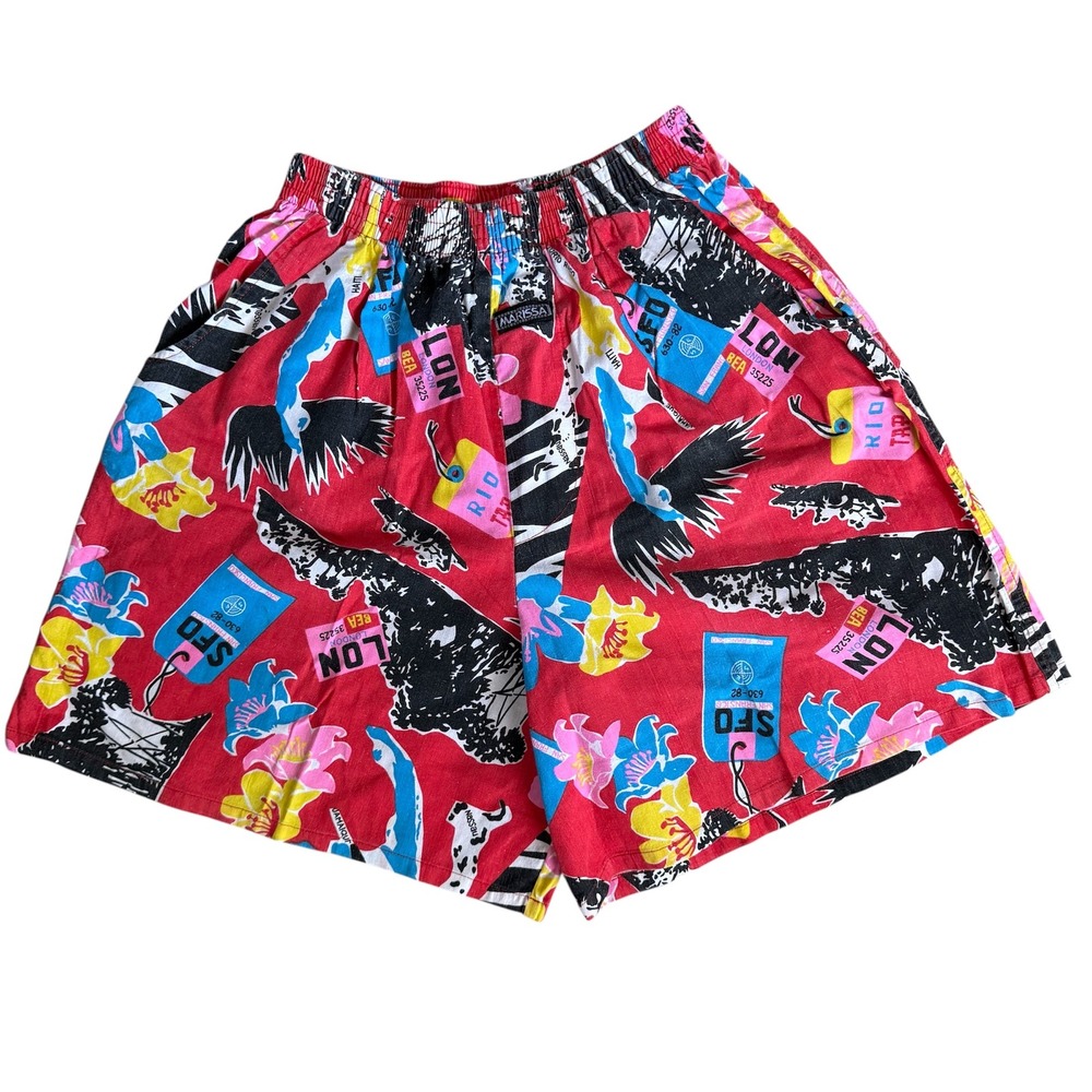 Vintage Marissa Colorful Travel Destination Print‎ Elastic Waist Shorts Medium